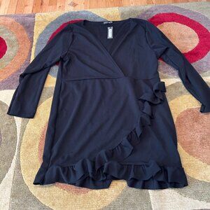 NWT PrettyLittleThing Black Long Sleeve Ruffle Mini Dress Low Cut Plus Size 26